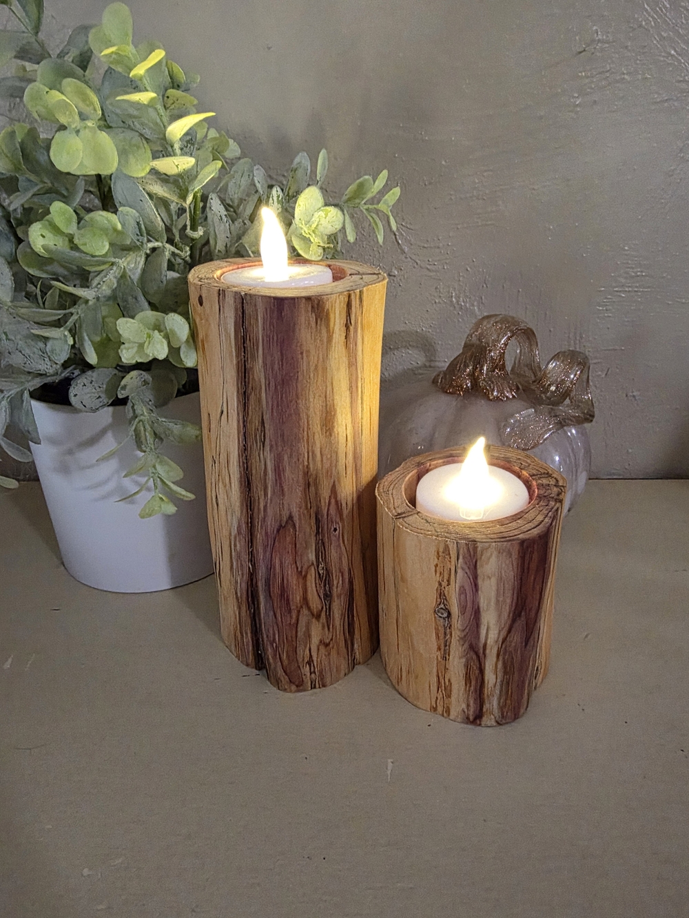 Rustic Handcrafted Easter Red Cedar Tea Light Candle Holders 2 Piece Set